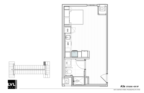 a floor plan of a small house with a bedroom and a living room